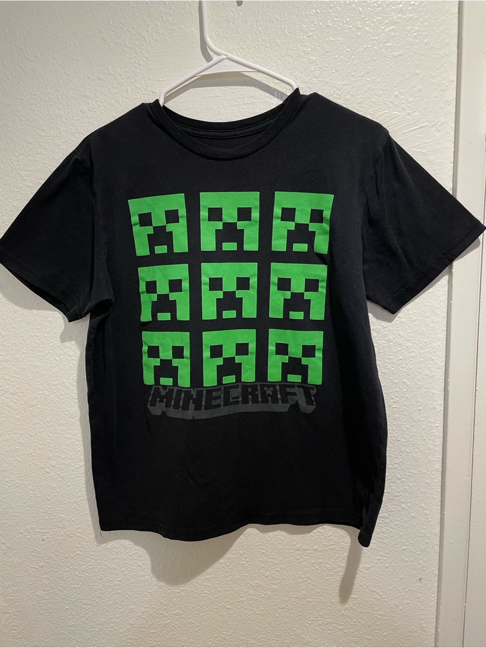 Mojang Minecraft Creeper Graphic Print Black Cotton Crew Neck T-Shirt Kids 2XL